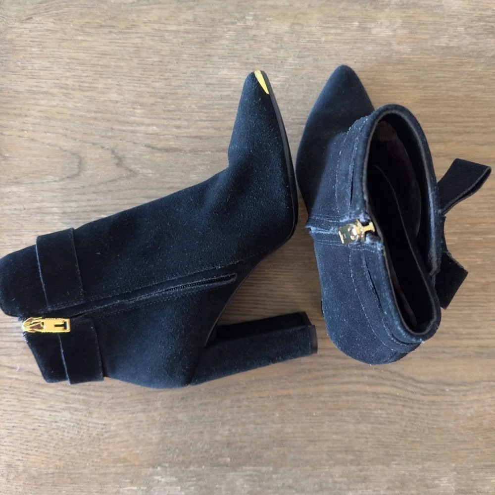 Ted Baker Sailly Suede Leather Black & Gold Ankle Boots-Bow Detail-Size US‎ 6